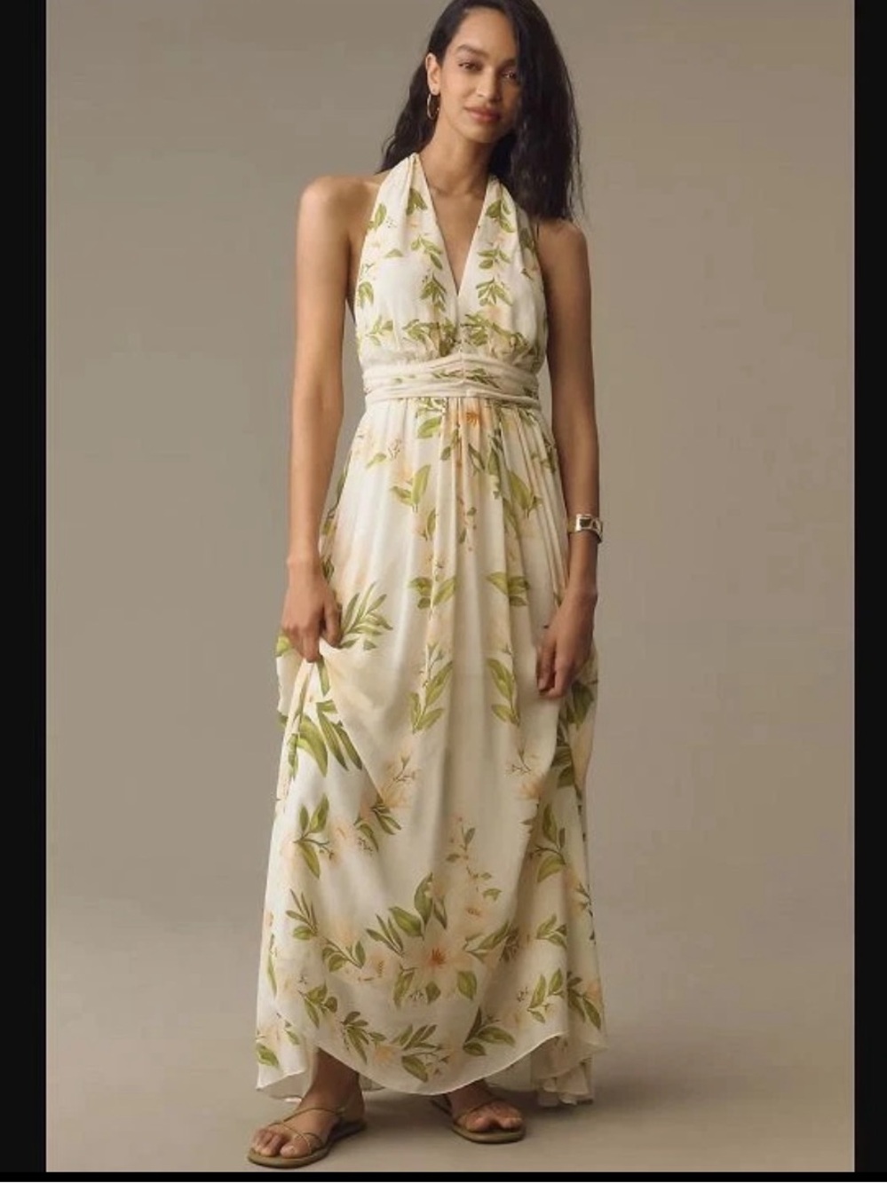 NWT Farm Rio x Anthropologie V-Neck Floral Chiffon Maxi Dress Size XL